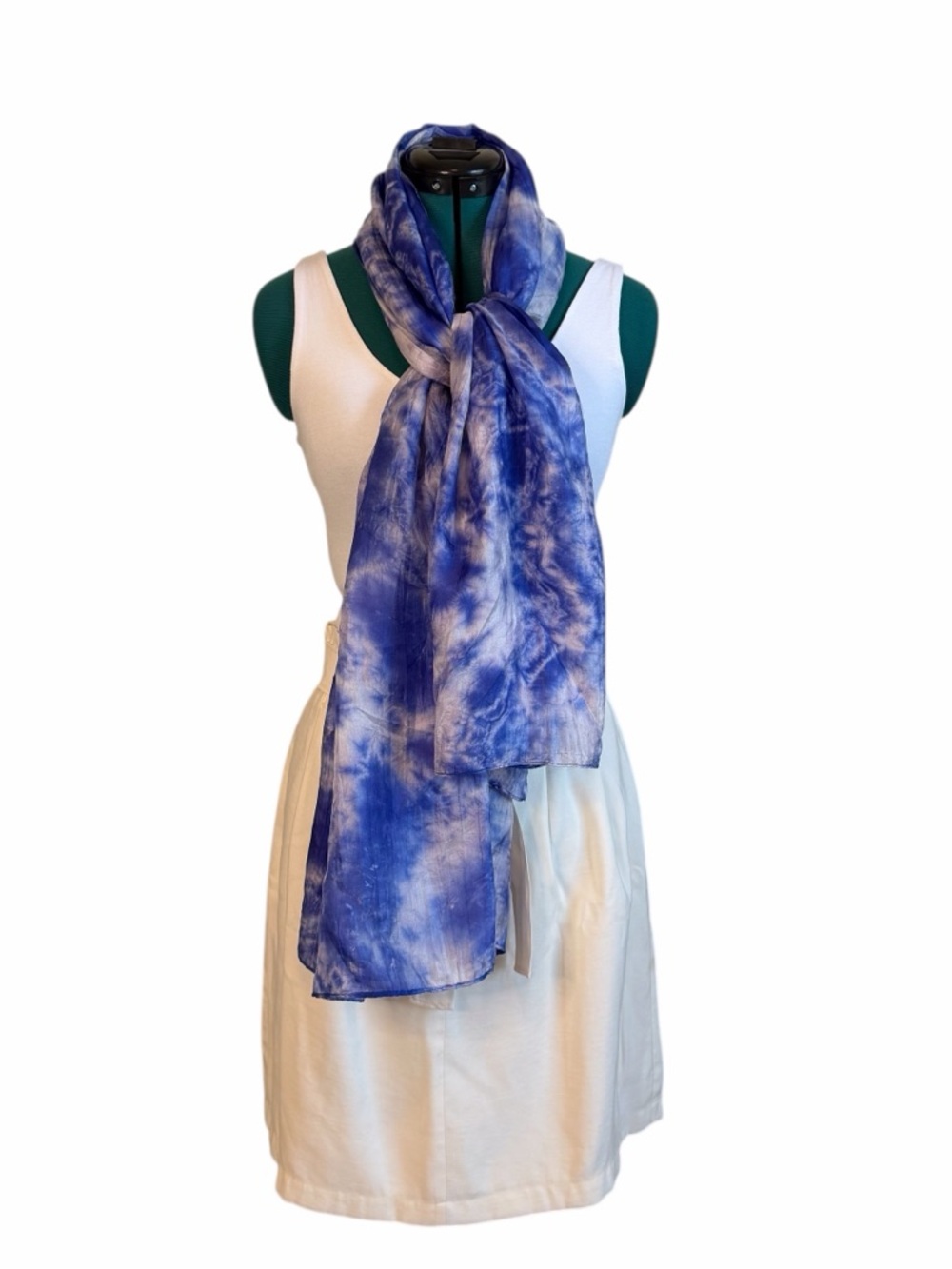 2/$30 100% Silk Blue Tie-Dye Watercolor Women's Scarf - Lightweight Fashion Wrap